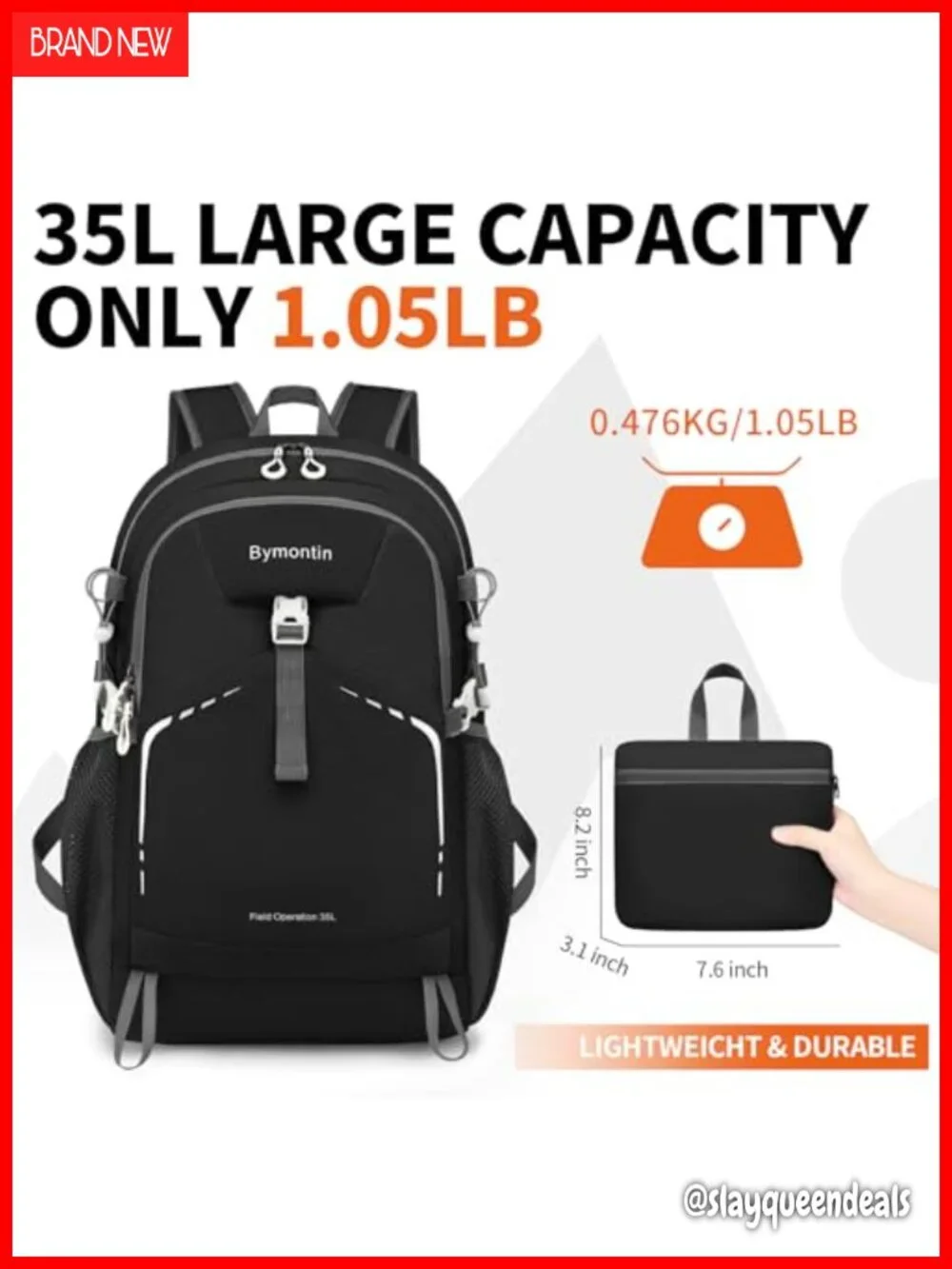 Lightweight Packable 35L Daypack Backpack with Hydration Bladder Pocket